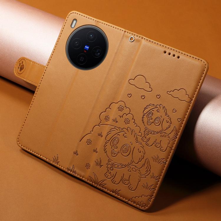 For vivo X300 Embossed Heart Dog RFID Blocking Wallet Leather Phone Case