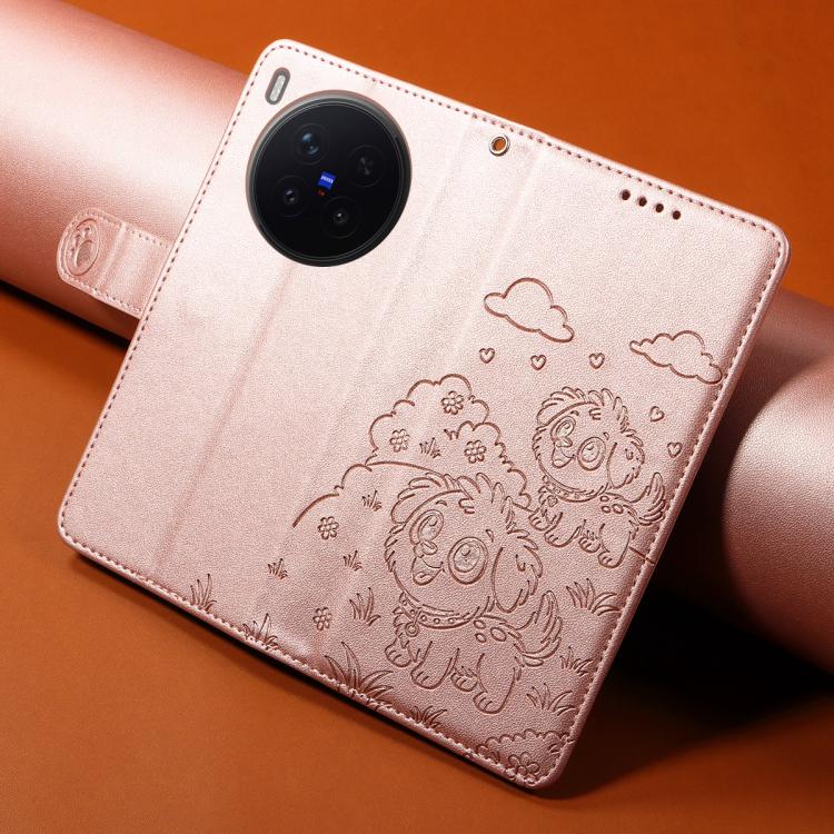 For vivo X300 Pro Embossed Heart Dog RFID Blocking Wallet Leather Phone Case