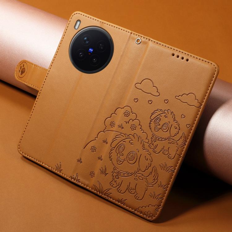 For vivo X300 Pro Embossed Heart Dog RFID Blocking Wallet Leather Phone Case
