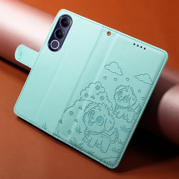 For vivo V70 FE 5G Embossed Heart Dog RFID Blocking Wallet Leather Phone Case