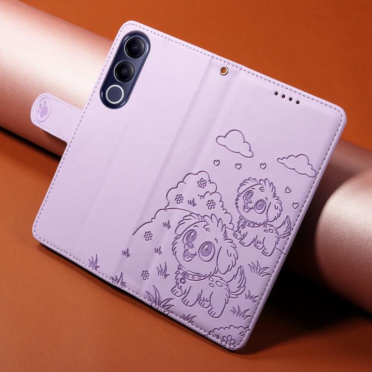 For vivo V70 FE 5G Embossed Heart Dog RFID Blocking Wallet Leather Phone Case