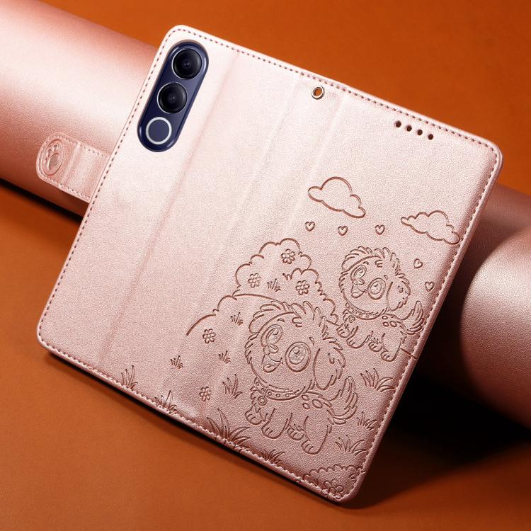 For vivo V70 FE 5G Embossed Heart Dog RFID Blocking Wallet Leather Phone Case