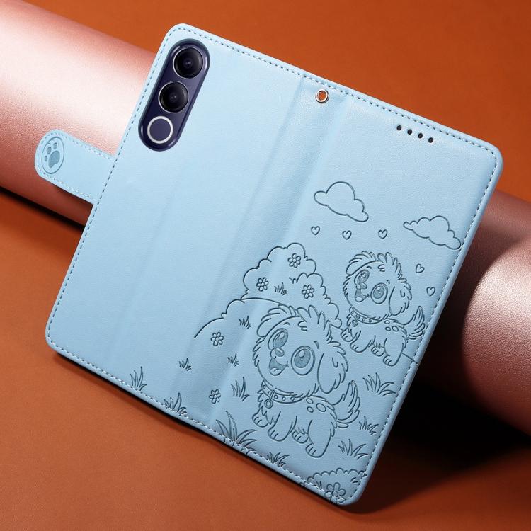 For vivo V70 FE 5G Embossed Heart Dog RFID Blocking Wallet Leather Phone Case