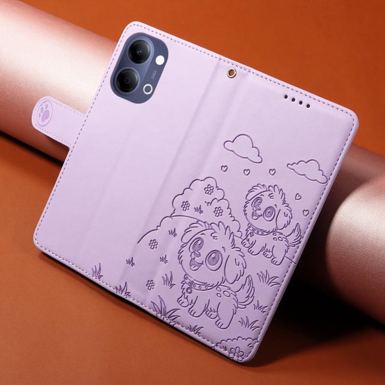 For vivo Y05 4G / Y21 5G 2026 Embossed Heart Dog RFID Blocking Wallet Leather Phone Case