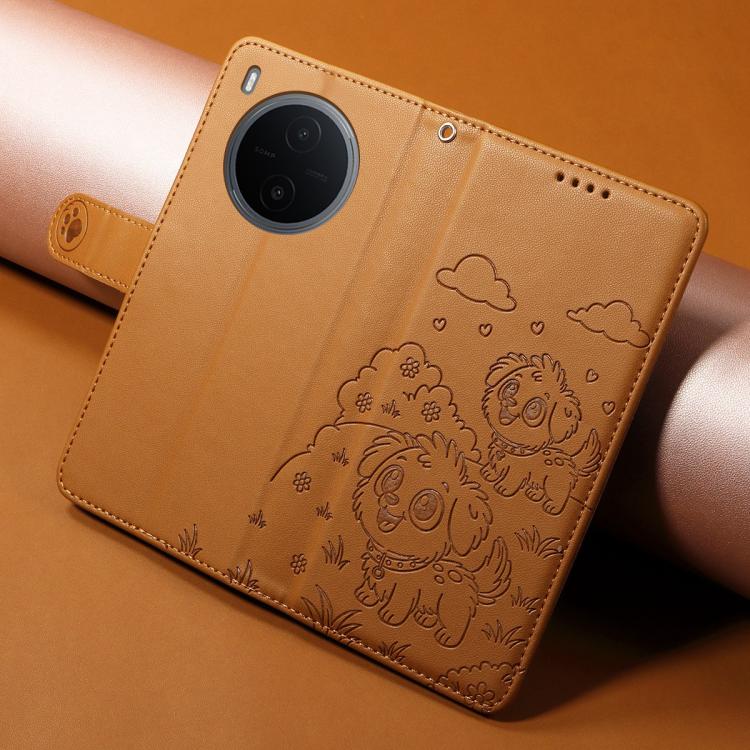 For vivo Y600 Pro 5G Embossed Heart Dog RFID Blocking Wallet Leather Phone Case