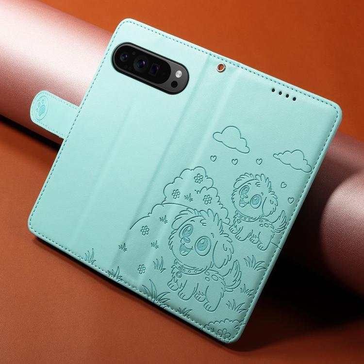 For Google Pixel 10 / 10 Pro / 9 / 9 Pro Embossed Heart Dog RFID Blocking Wallet Leather Phone Case