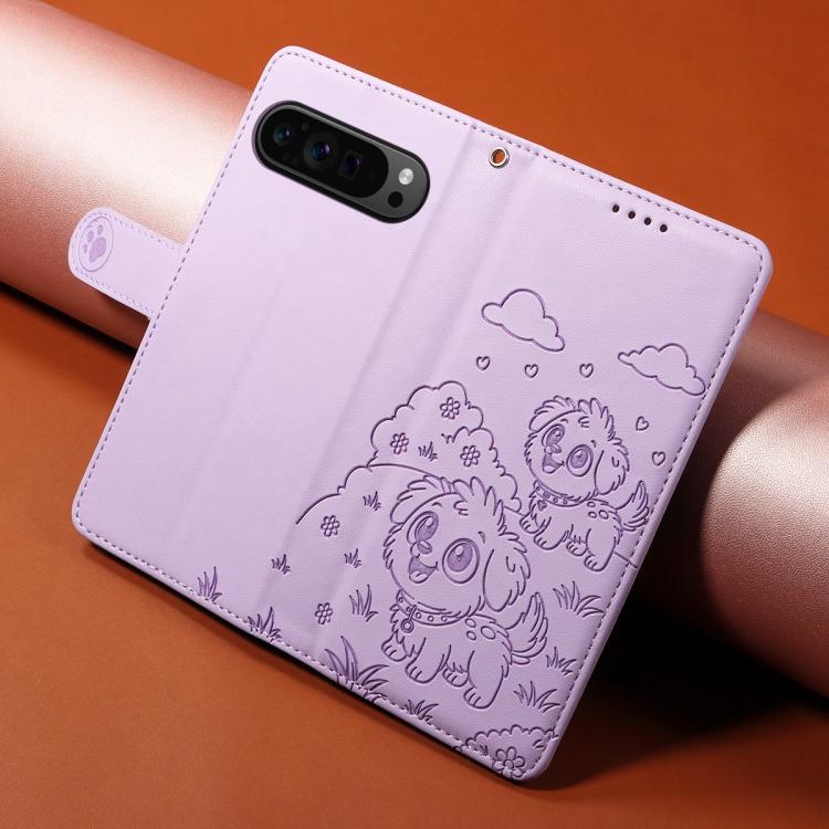 For Google Pixel 10 / 10 Pro / 9 / 9 Pro Embossed Heart Dog RFID Blocking Wallet Leather Phone Case