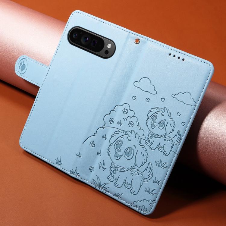 For Google Pixel 10 / 10 Pro / 9 / 9 Pro Embossed Heart Dog RFID Blocking Wallet Leather Phone Case