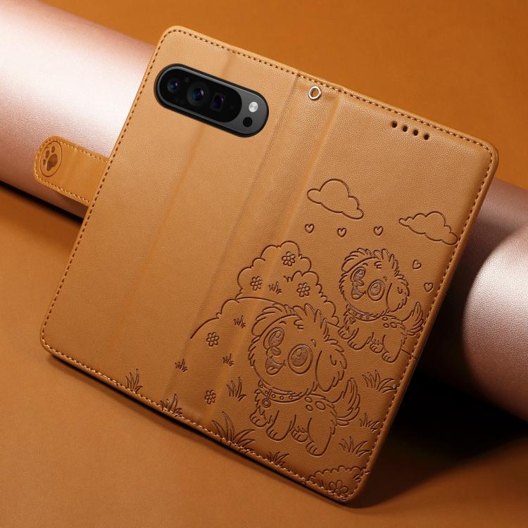 For Google Pixel 10 / 10 Pro / 9 / 9 Pro Embossed Heart Dog RFID Blocking Wallet Leather Phone Case