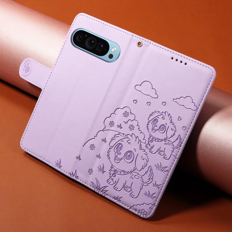 For Google Pixel 10 Pro XL / 9 Pro XL Embossed Heart Dog RFID Blocking Wallet Leather Phone Case