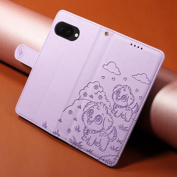 For Google Pixel 9a Embossed Heart Dog RFID Blocking Wallet Leather Phone Case