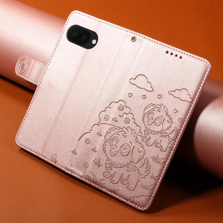 For Google Pixel 9a Embossed Heart Dog RFID Blocking Wallet Leather Phone Case