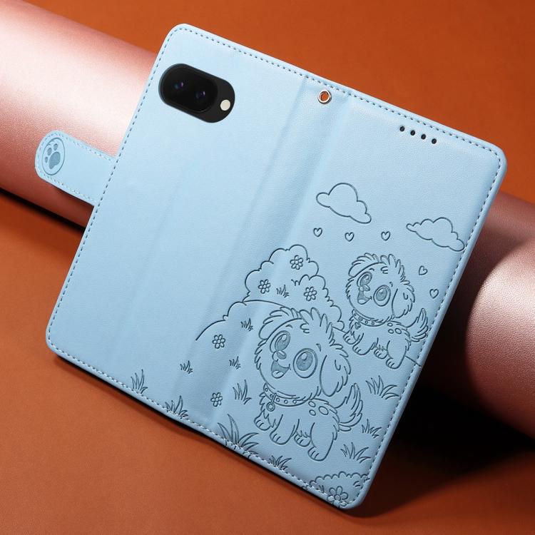 For Google Pixel 9a Embossed Heart Dog RFID Blocking Wallet Leather Phone Case