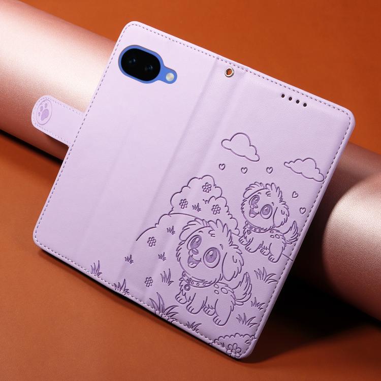 For Google Pixel 10a Embossed Heart Dog RFID Blocking Wallet Leather Phone Case