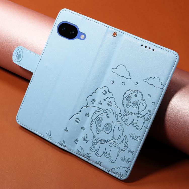 For Google Pixel 10a Embossed Heart Dog RFID Blocking Wallet Leather Phone Case