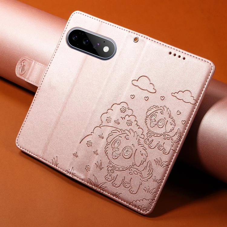 For Google Pixel 11 / 11 Pro Embossed Heart Dog RFID Blocking Wallet Leather Phone Case