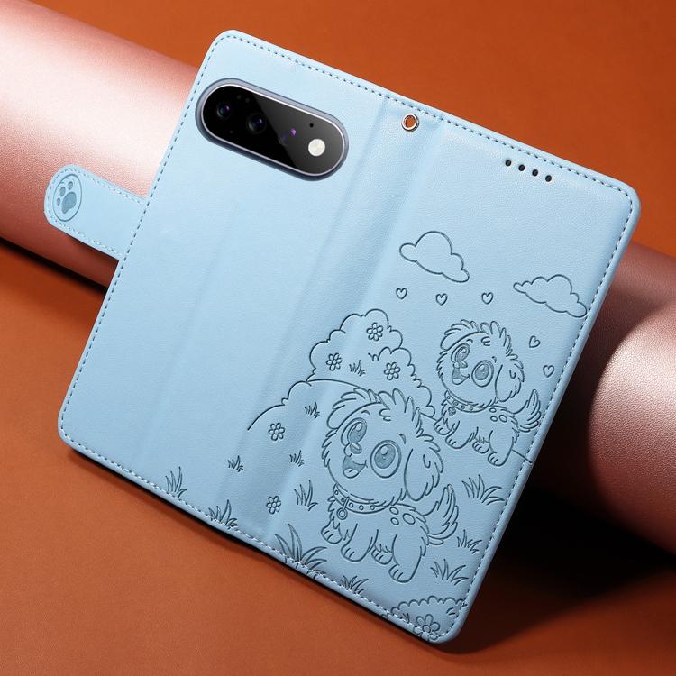For Google Pixel 11 / 11 Pro Embossed Heart Dog RFID Blocking Wallet Leather Phone Case