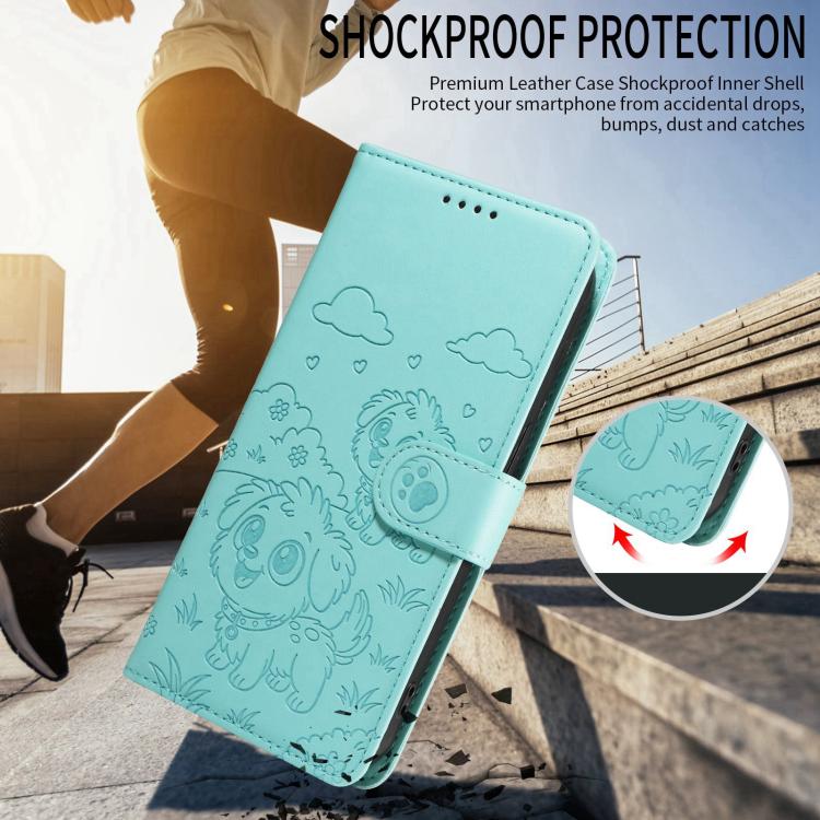 For Google Pixel 11 Pro XL Embossed Heart Dog RFID Blocking Wallet Leather Phone Case