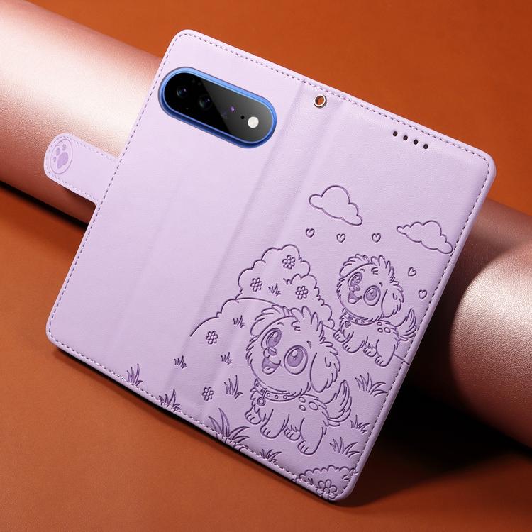 For Google Pixel 11 Pro XL Embossed Heart Dog RFID Blocking Wallet Leather Phone Case
