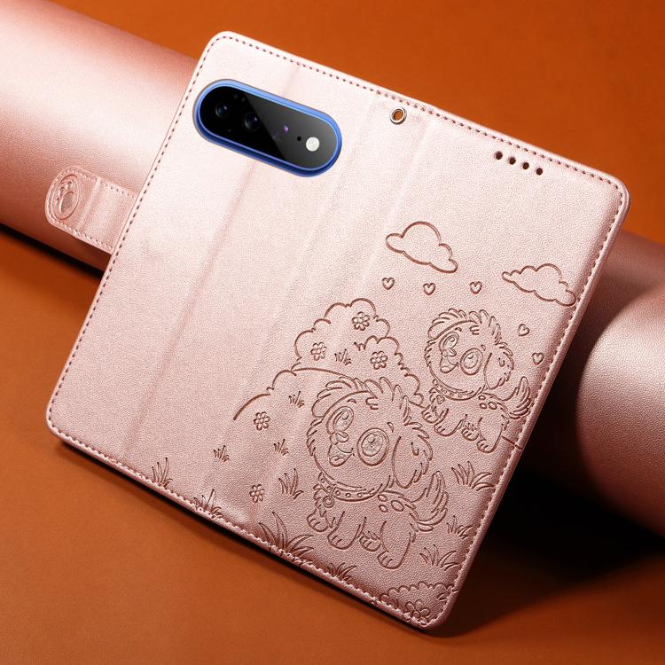 For Google Pixel 11 Pro XL Embossed Heart Dog RFID Blocking Wallet Leather Phone Case
