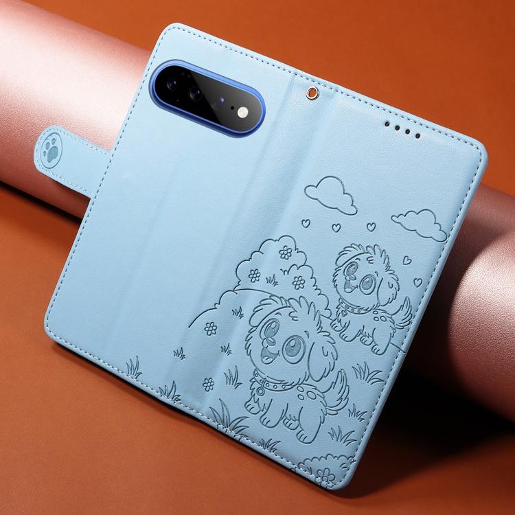For Google Pixel 11 Pro XL Embossed Heart Dog RFID Blocking Wallet Leather Phone Case