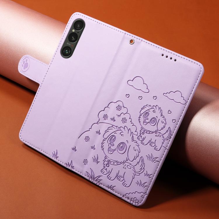 For Sony Xperia 1 VI 2024 Embossed Heart Dog RFID Blocking Wallet Leather Phone Case