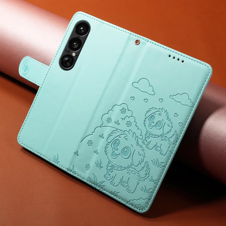 For Sony Xperia 1 VII 2025 Embossed Heart Dog RFID Blocking Wallet Leather Phone Case