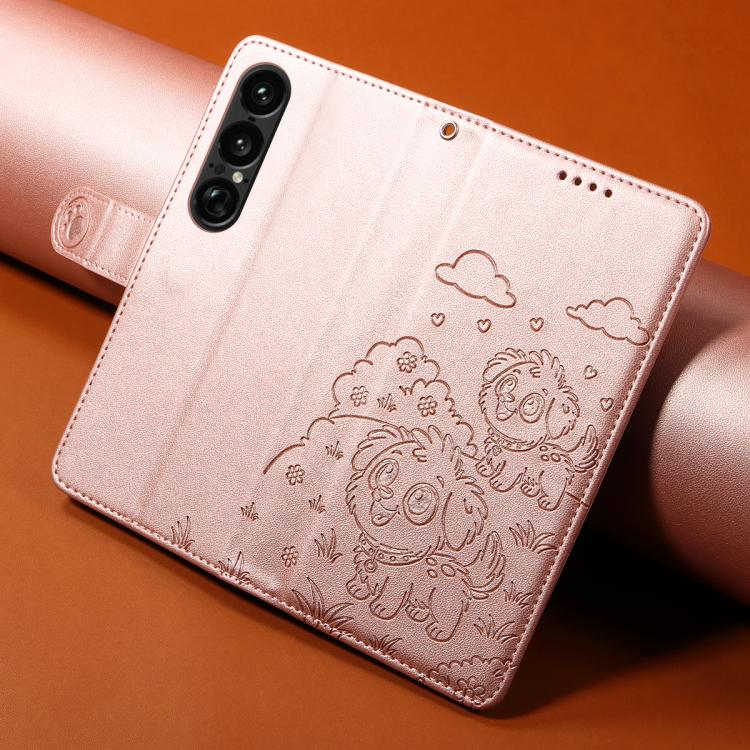 For Sony Xperia 1 VII 2025 Embossed Heart Dog RFID Blocking Wallet Leather Phone Case