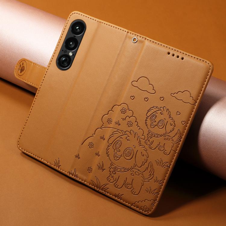 For Sony Xperia 1 VII 2025 Embossed Heart Dog RFID Blocking Wallet Leather Phone Case