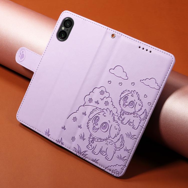 For Sony Xperia 5 V 2023 Embossed Heart Dog RFID Blocking Wallet Leather Phone Case