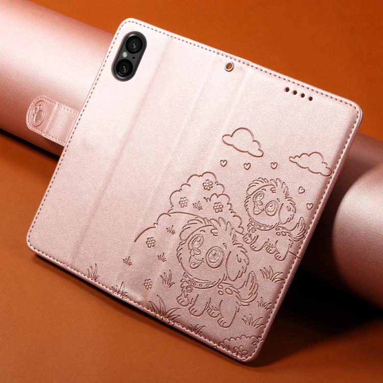 For Sony Xperia 5 V 2023 Embossed Heart Dog RFID Blocking Wallet Leather Phone Case
