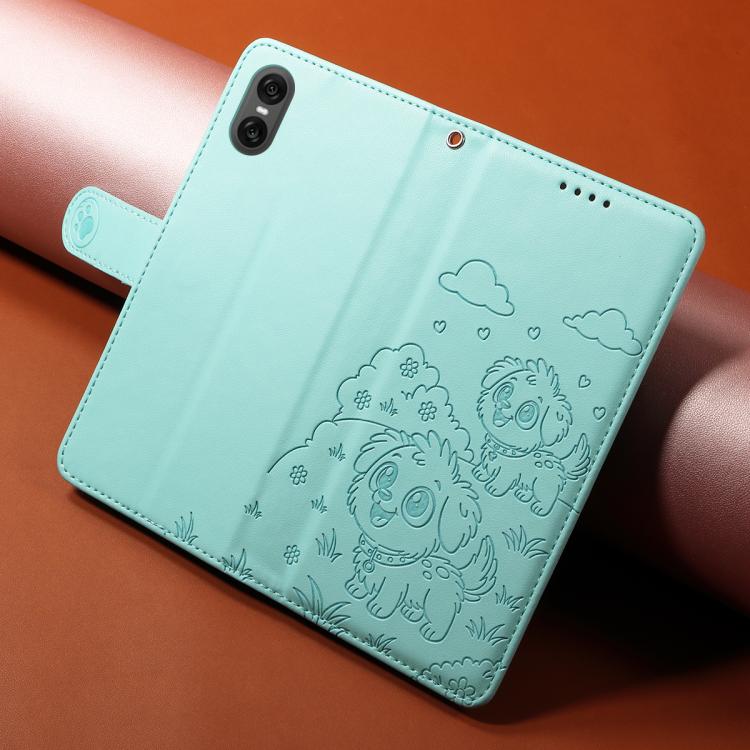 For Sony Xperia 10 VI 2024 Embossed Heart Dog RFID Blocking Wallet Leather Phone Case