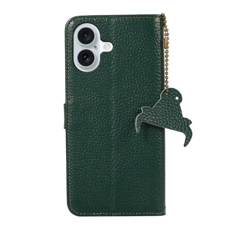 For iPhone 17 Genuine Leather Litchi Texture RFID Leather Phone Case
