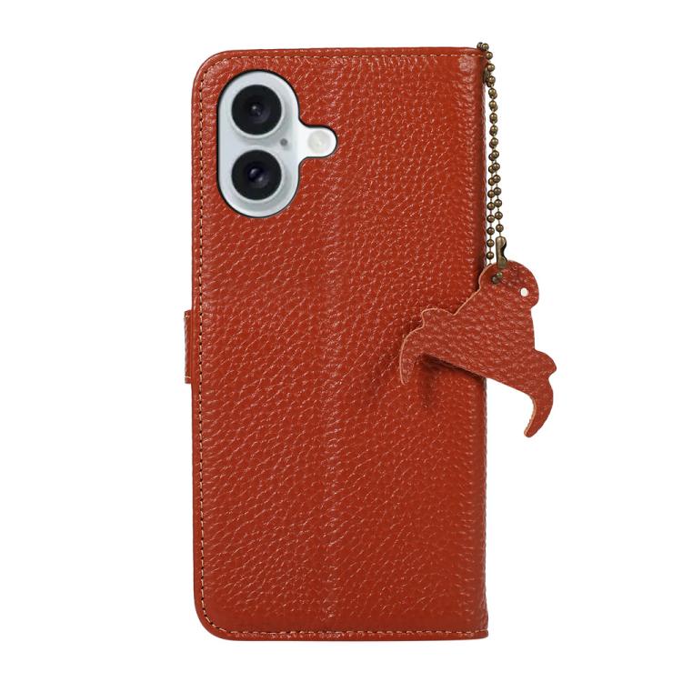For iPhone 17 Genuine Leather Litchi Texture RFID Leather Phone Case