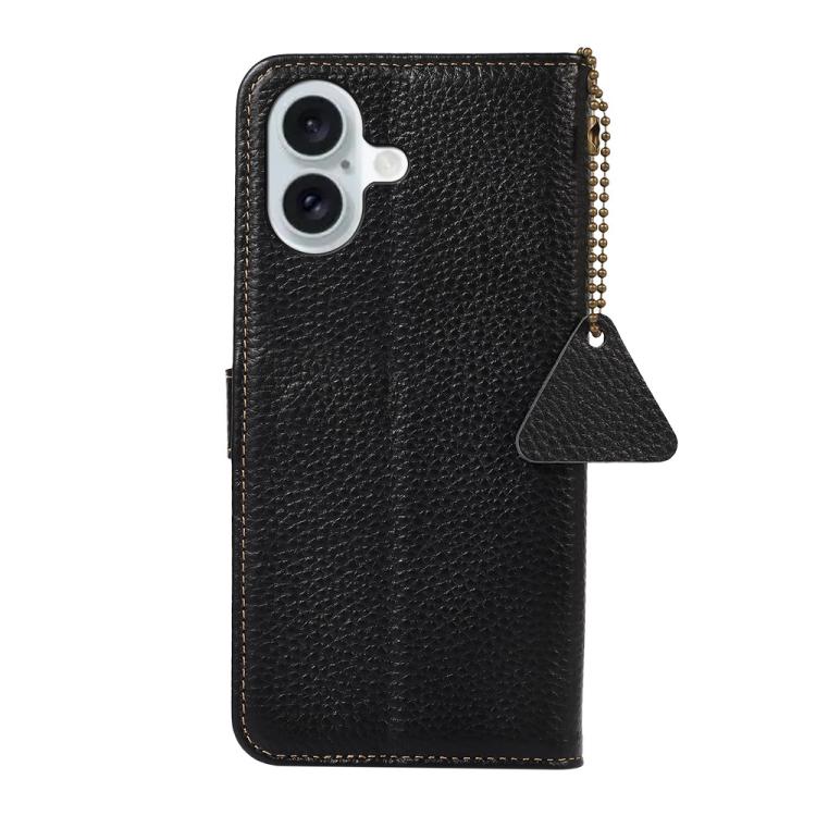 For iPhone 17 Genuine Leather Litchi Texture RFID Leather Phone Case