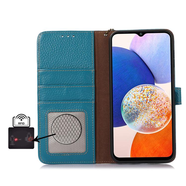 For iPhone Air Genuine Leather Litchi Texture RFID Leather Phone Case