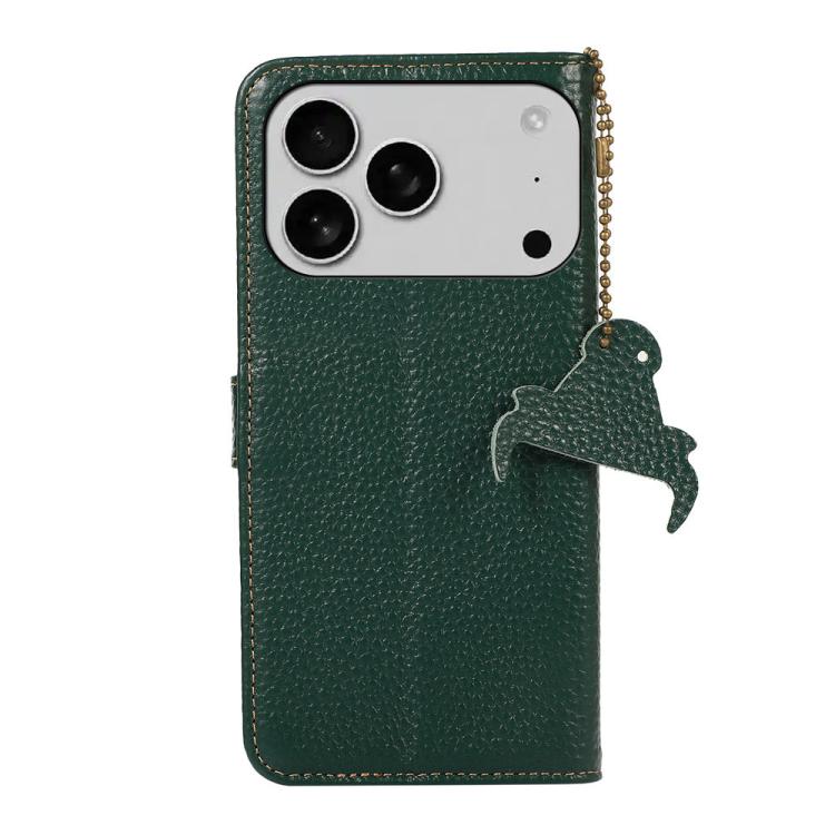 For iPhone 17 Pro Genuine Leather Litchi Texture RFID Leather Phone Case