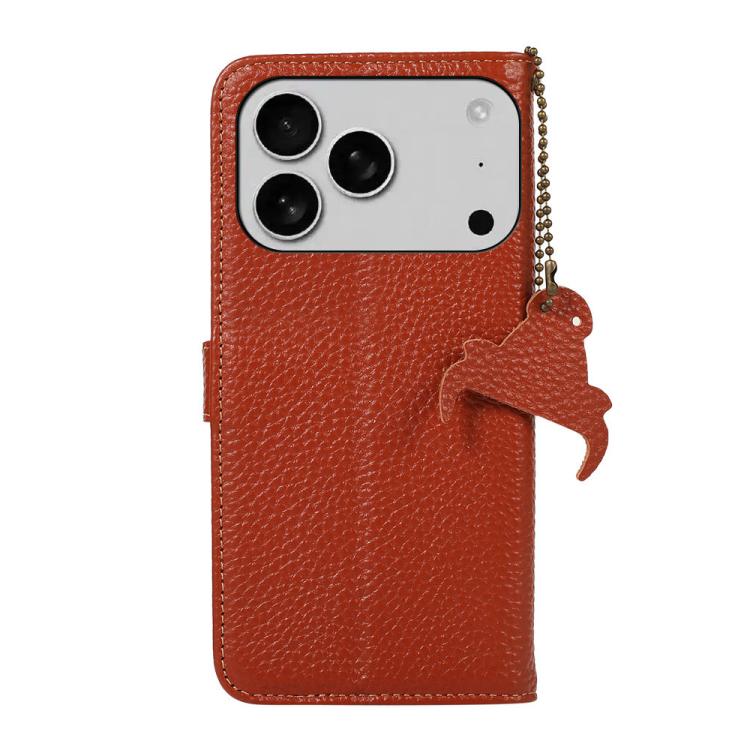 For iPhone 17 Pro Genuine Leather Litchi Texture RFID Leather Phone Case