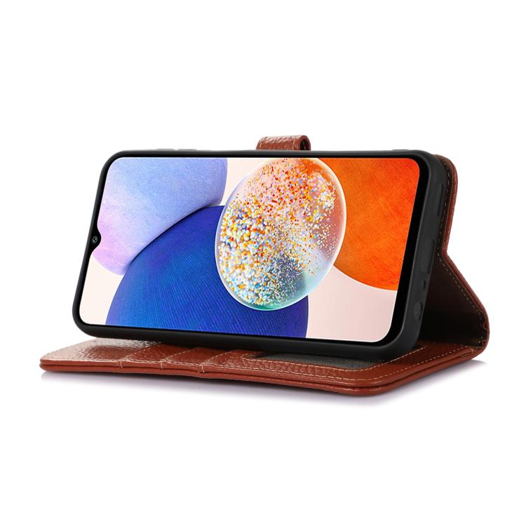 For iPhone 17 Pro Genuine Leather Litchi Texture RFID Leather Phone Case