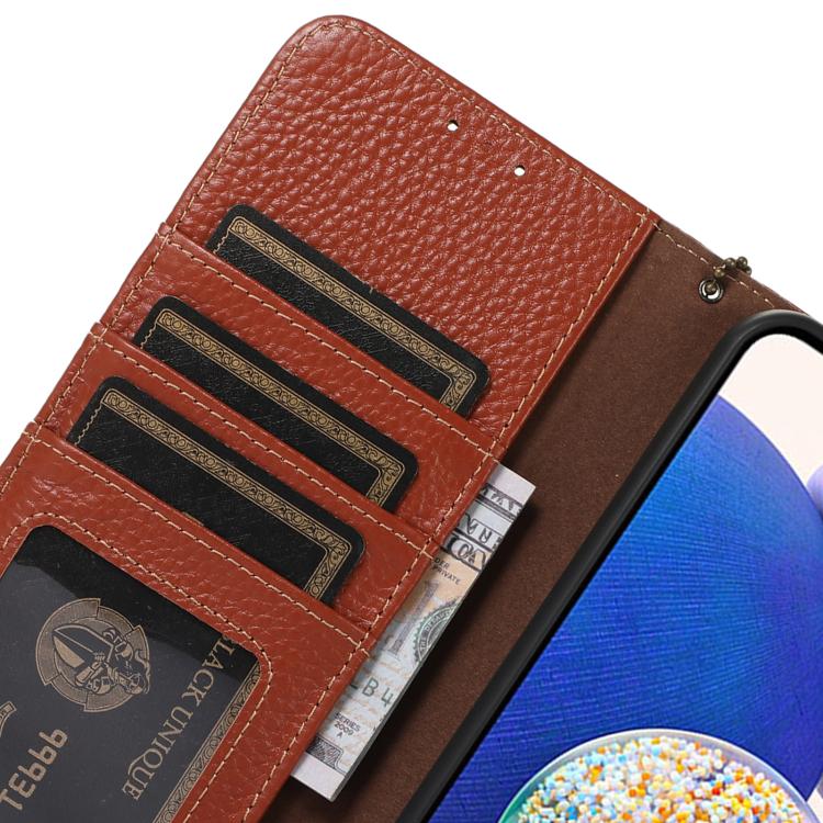 For iPhone 17 Pro Max Genuine Leather Litchi Texture RFID Leather Phone Case