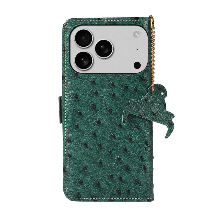 For iPhone 17 Pro Ostrich Pattern Genuine Leather RFID Phone Case
