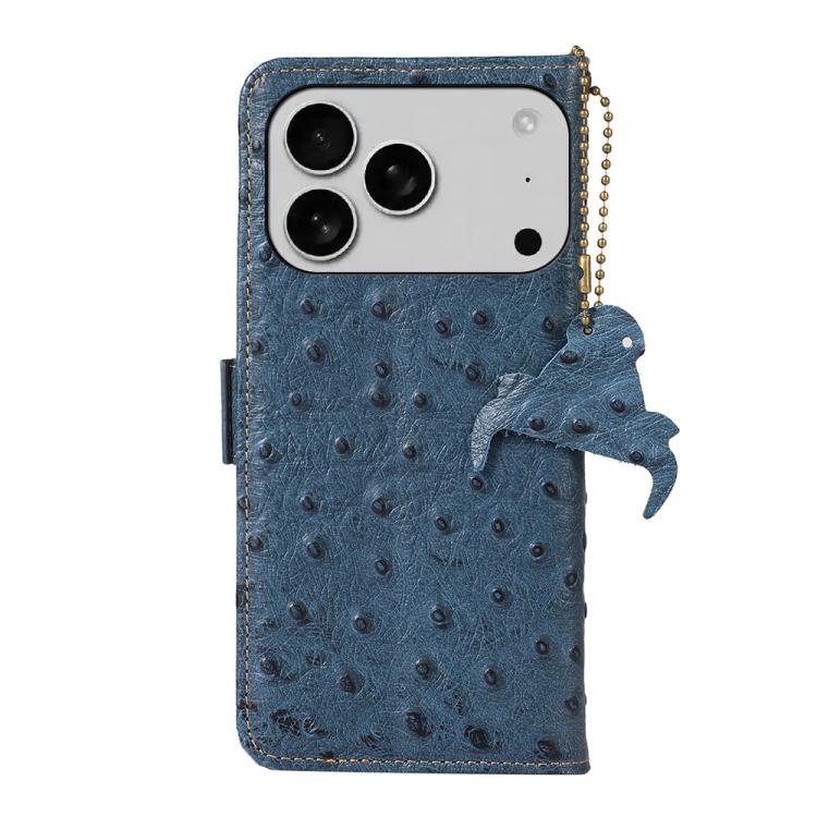 For iPhone 17 Pro Ostrich Pattern Genuine Leather RFID Phone Case