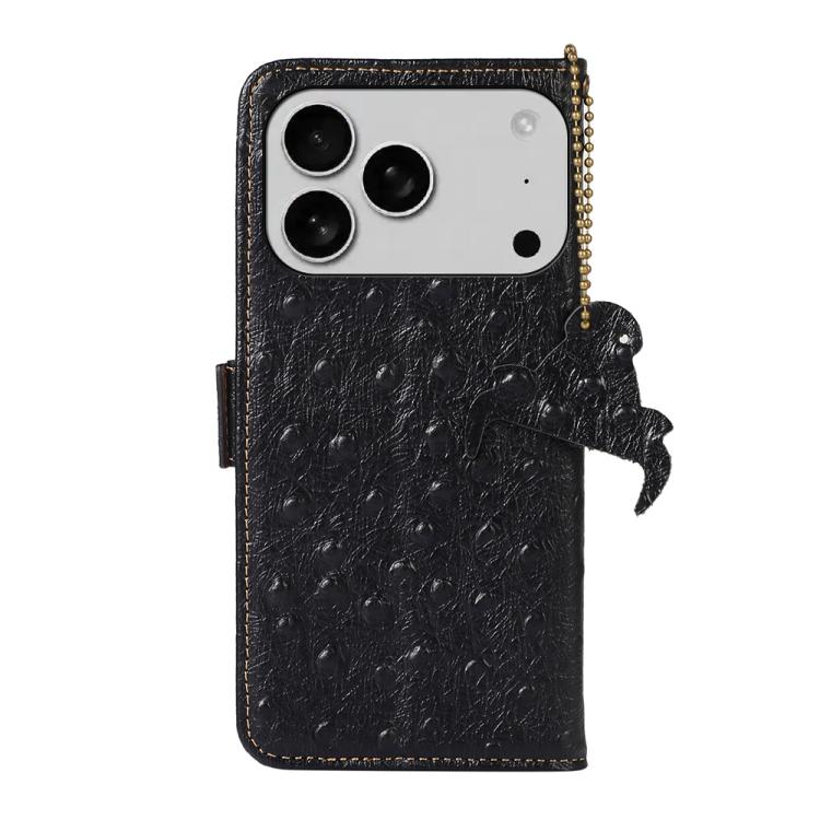 For iPhone 17 Pro Max Ostrich Pattern Genuine Leather RFID Phone Case