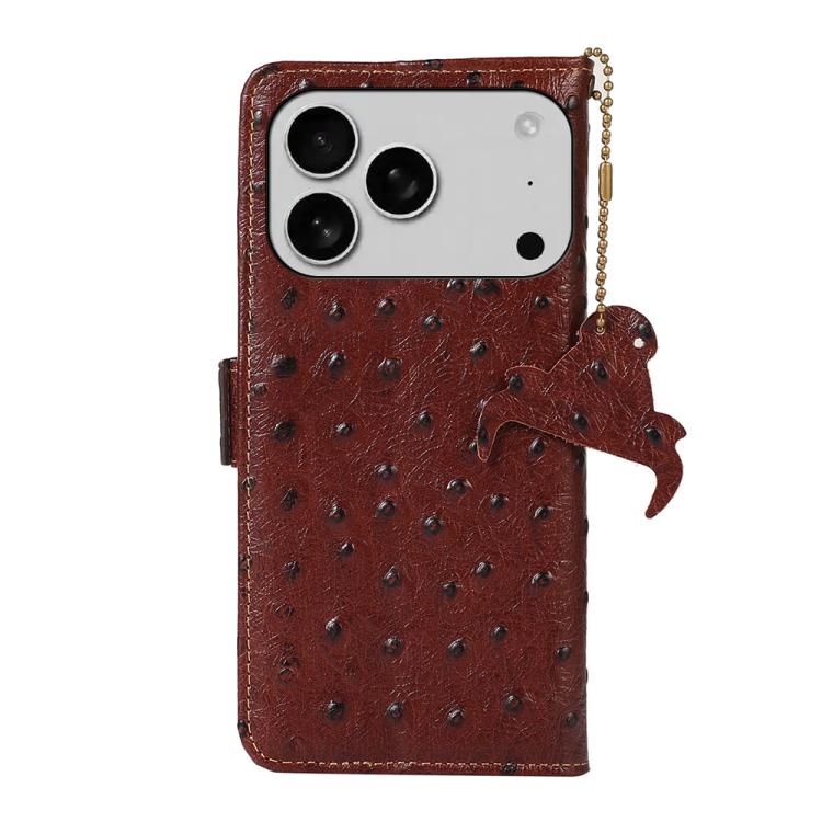 For iPhone 17 Pro Max Ostrich Pattern Genuine Leather RFID Phone Case