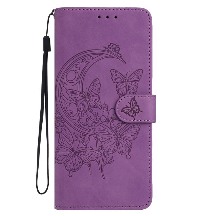 For Samsung Galaxy S26 Edge 5G Moonlit Butterfly Dance Pattern Embossed Leather Phone Case
