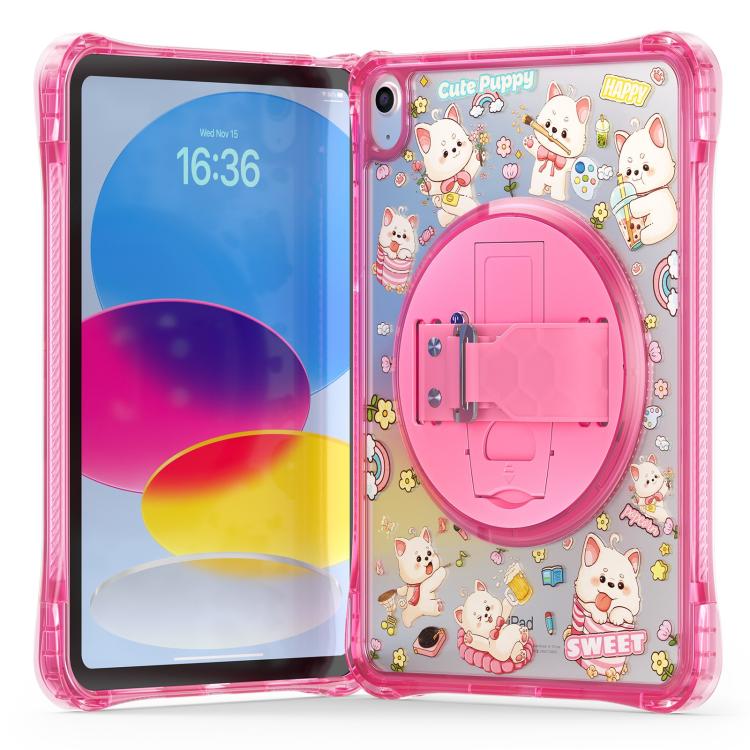 For iPad 2025 / 2022 DIY Pattern Rotation Grip Holder Clear PC Hydric TPU Tablet Case with Shoulder Strap