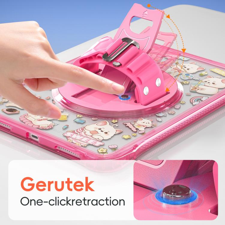 For iPad 2025 / 2022 DIY Pattern Rotation Grip Holder Clear PC Hydric TPU Tablet Case with Shoulder Strap