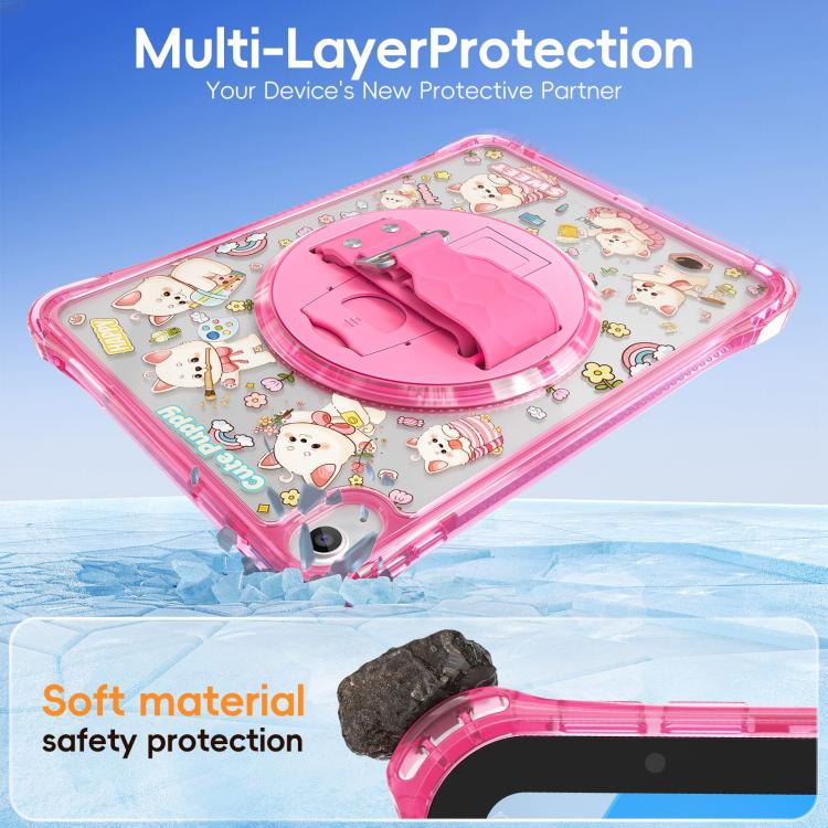 For iPad 2025 / 2022 DIY Pattern Rotation Grip Holder Clear PC Hydric TPU Tablet Case with Shoulder Strap