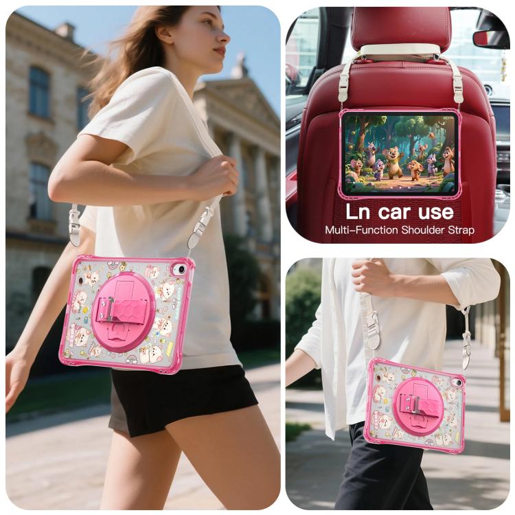 For iPad 2025 / 2022 DIY Pattern Rotation Grip Holder Clear PC Hydric TPU Tablet Case with Shoulder Strap