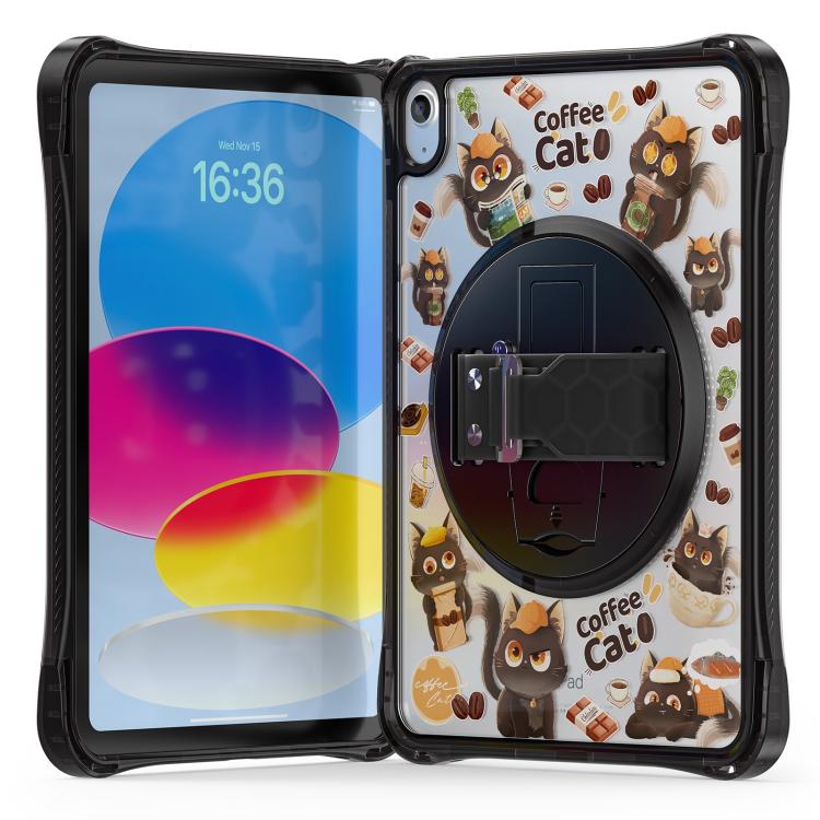 For iPad 2025 / 2022 DIY Pattern Rotation Grip Holder Clear PC Hydric TPU Tablet Case with Shoulder Strap